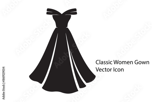Elegant Women Evening Dress Silhouette Vector Icon