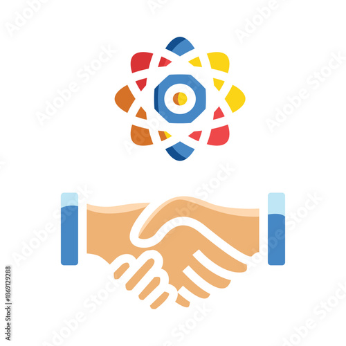 Handshake clip art A colourful symbol of partnership, teamwork, trust, agreement, commitment, cooperation, and successful union