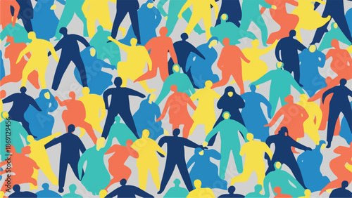 Abstract Diverse Crowd People Pattern Vector Illustration