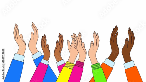 Diverse group of people clapping hands together in celebration.