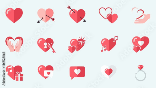 Collection of Valentines Day Heart Icons and Symbols.