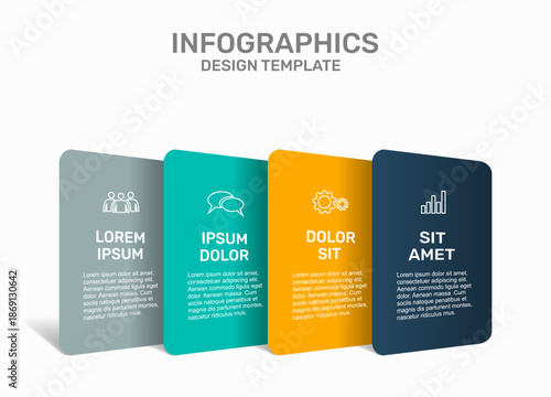 Infographic with colorful panels, icons, and headings for business, planning, or presentation purposes. Vector illustration.