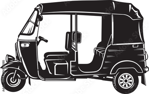 Auto rickshaw or tuk tuk silhouette vector black on a white background