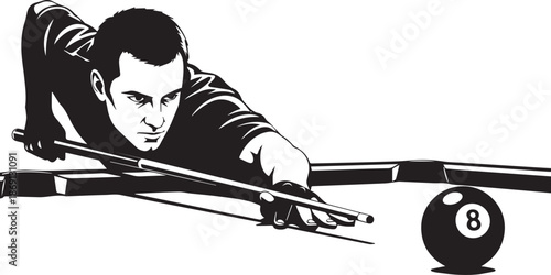 Man playing billiards or pool silhouette vector black on a white background