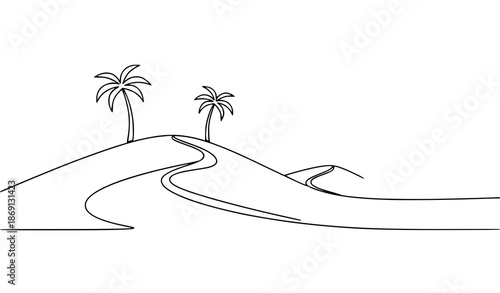 Minimal Palm Tree Desert Landscape Single Line Vector