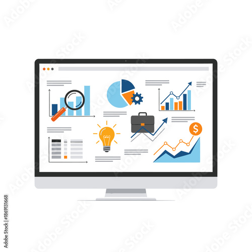 Computer Screen Displaying Financial Analytics and Business Growth Charts