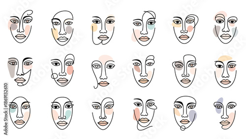 Abstract Continuous Line Art Faces Collage Collection Minimalist Organic Shapes
