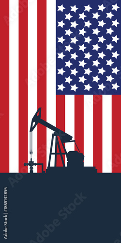 Oil rig pumpjack background. American petroleum industry. united states of america flag. Crude oil
