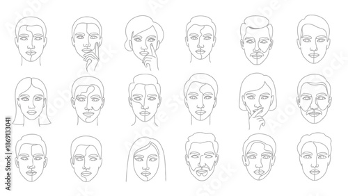 Collection of Minimalist Line Art Faces Diverse Expressions and Genders