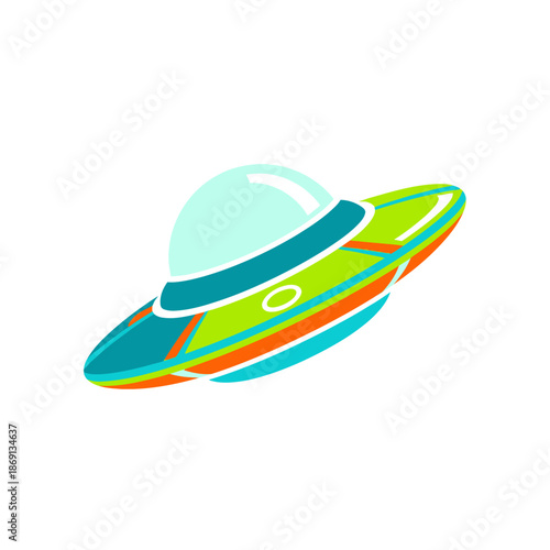 Cartoon UFO Flying Saucer Isolated on White Background