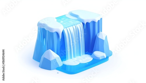 Cartoon waterfall with ice and water, isolated on white backdrop
