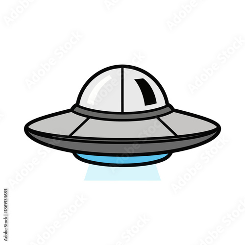 Cartoon UFO Flying Saucer Spaceship with Blue Light Beam
