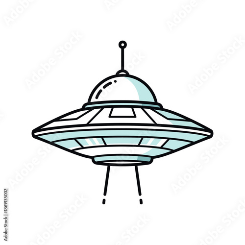 Retro UFO Flying Saucer Vector Icon - Vintage Alien Spaceship Illustration