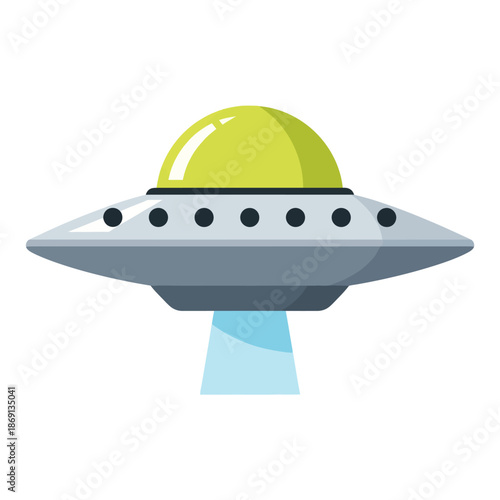 Flying Saucer UFO with Light Beam Isolated on White Background