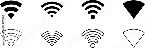 Wireless and wifi icon or wi-fi icon sign for remote internet access, internet connection, signal icon, variations podcast vector symbol, vector illustration