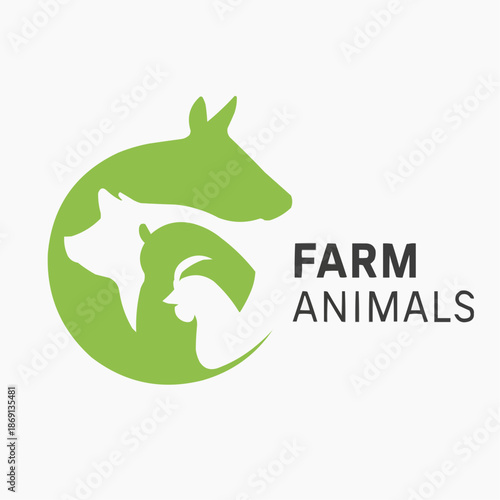  Circular farm animal logo with horse, cow, pig, and chicken