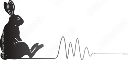 A rabbit sitting and listening to music with a waveform