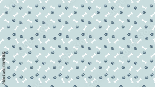Seamless dog paw and bone pattern vector on soft blue background, cute pet illustration for wallpaper, fabric, textile, wrapping paper, and pet themed design