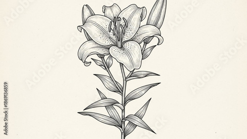 Elegant lily flower illustration with detailed petals and leaves