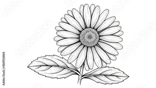 Elegant flower illustration with detailed petals and leaves