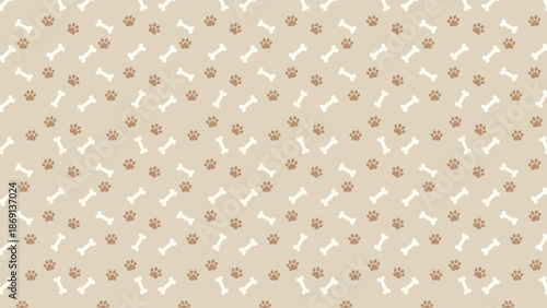 Seamless dog paw and bone pattern vector on beige background, cute pet illustration for wallpaper, fabric, textile, wrapping paper, and pet themed design