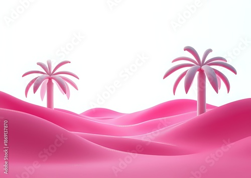 Pink Desert Landscape with Palm Trees
