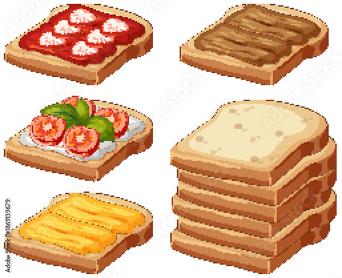 Assorted Toasted Bread Slices with Sweet and Savory Toppings