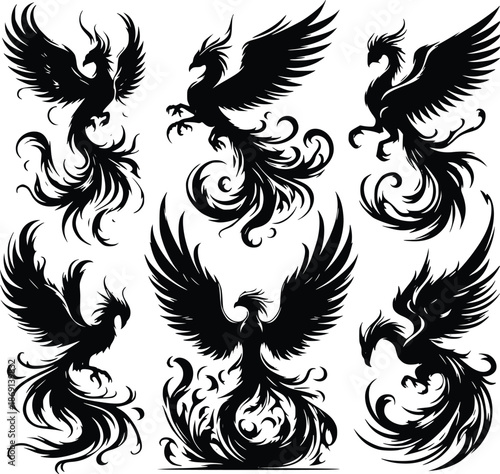 Elegant silhouettes of flying birds