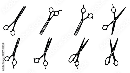 Assorted pairs of scissors in a striking black and white silhouette