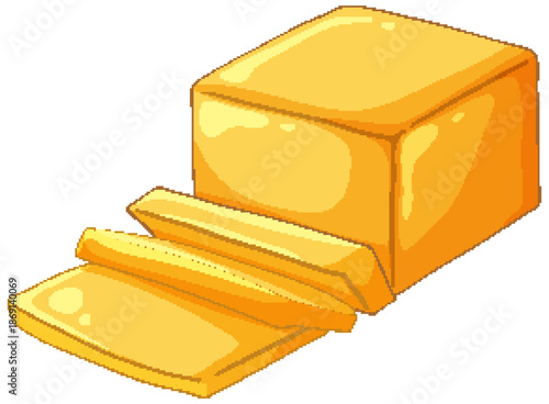 Vector Illustration of a Block of Butter with Three Slices