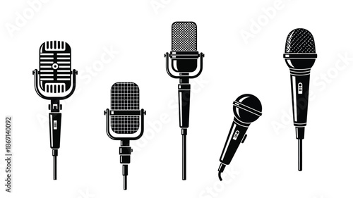 Vintage microphone collection in black and white a striking silhouette