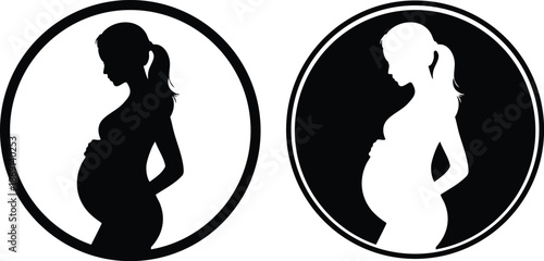 Silhouettes of a Pregnant Woman, vector, illustration, silhouette