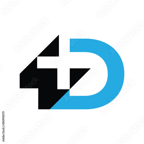 this is a flat logo design that depicts an initial letter D with a plus medical cross sign in blue and black color on a white background