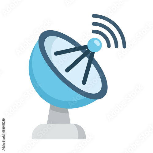Satellite dish broadcasting signal, communication technology icon
