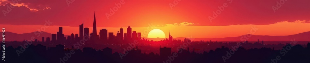 Obraz premium Black vector silhouette of a town skyline at sunset , dark icon, rooftop