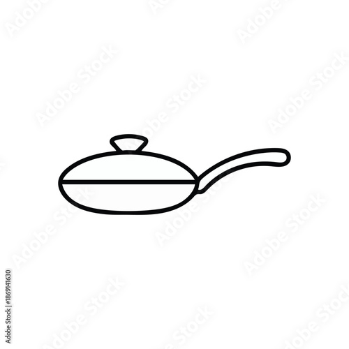 Simple black and white line drawing of a frying pan with a lid