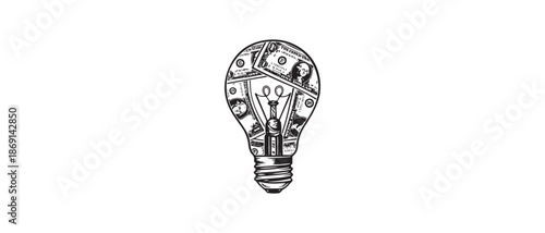 Lightbulb filled with dollar bills, symbolizing financial ideas and innovation