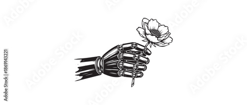 A robotic hand gently holds a delicate flower