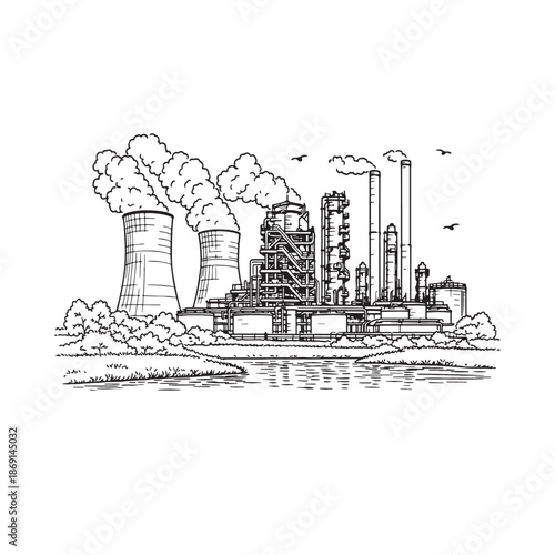 factory landscape vector sketch