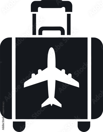 Black suitcase with white airplane icon on front