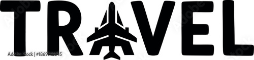 Black travel logo with airplane replacing the letter a