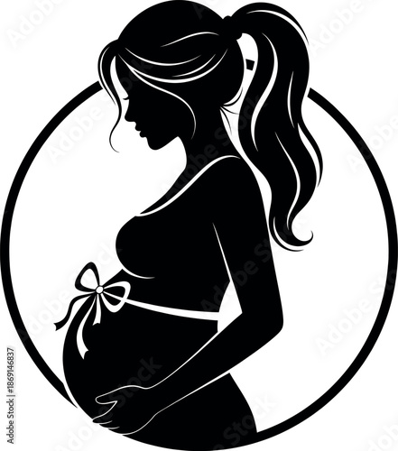 Silhouette of a pregnant woman in a circle