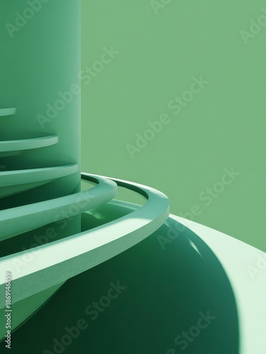Abstract Spiral Staircase on Green Background