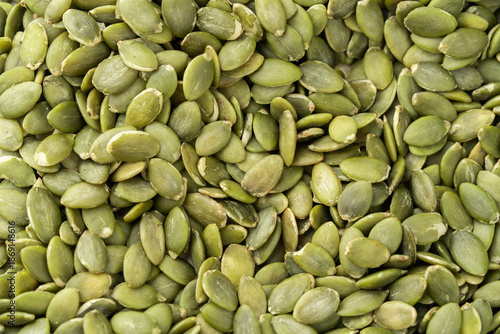 Green Pumpkin seeds isolated closeup photo.