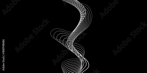 Abstract black and white background featuring a gold wave pattern and elegant line art curves that create a swirl design resembling a snake or tire road illustration