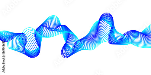 Blue ribbon isolated on white background featuring a 3D DNA helix wave pattern with flowing blue lines and a science molecule structure design for a laboratory concept illustration