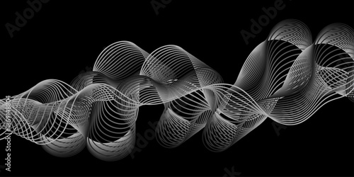 Fractal realms composition features an abstract vector illustration of blue wave patterns and 3d light textures forming a motion curve element for a decorative technology backdrop