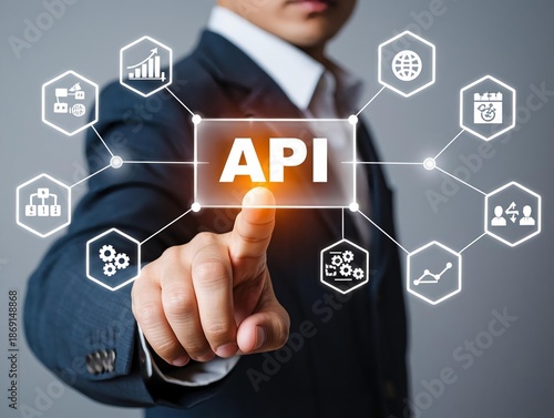 Businessman hand pressing a digital social network icon on a virtual touchscreen for future global communication and success