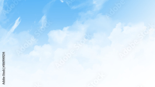 Background with clouds on blue sky. Vector background. Abstract blue sky with fluffy clouds  background image. Light sky blue brush painted watercolor background.