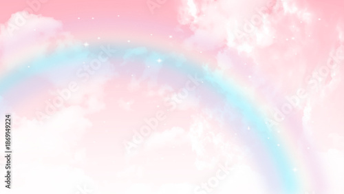 Pink sky with rainbow effect background.